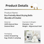 Wool Dryer Balls (6-Pack) – 100% Organic New Zealand Wool, Natural Fabric Softener, Reusable, Reduces Wrinkles & Drying Time, Eco-Friendly, Lint-Free, Chemical-Free Alternative to Dryer Sheets