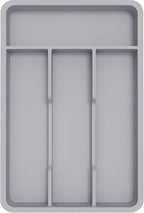 Lifewit Silverware Drawer Organizer Tray, Plastic Cutlery Storage for Kitchen, Flatware and Utensil Holder Divider for Spoons Forks Knives Tableware, 7.8 x 12.4", 4 Slots, Gray