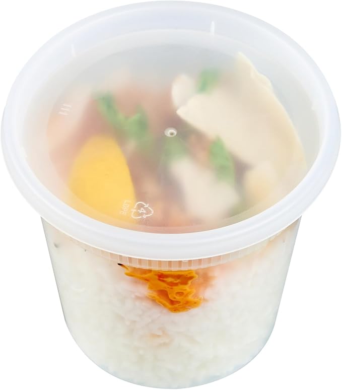 Restaurantware-Asporto 24 Ounce To Go Boxes, 100 Microwavable Round Soup Containers - Clear Plastic Lids Included, Do Not Contain BPA, Clear Plastic Soup Containers, Disposable