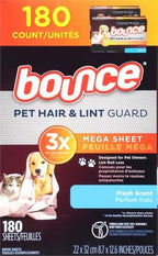 Bounce Fabric Softener Sheets, Fresh Scent, 180 Count | Pet Hair and Lint Guard | Pack of 2 | 3X Pet Hair Fighters