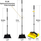 2-Pack is More economical,Brooms with Dustpan Combo Set， with 52" Long Handle, Dustpan Teeth with self-Cleaning Function, Indoor and Outdoor Sweeping, Perfect for Home Office(Large/Yellow /2-Pack).