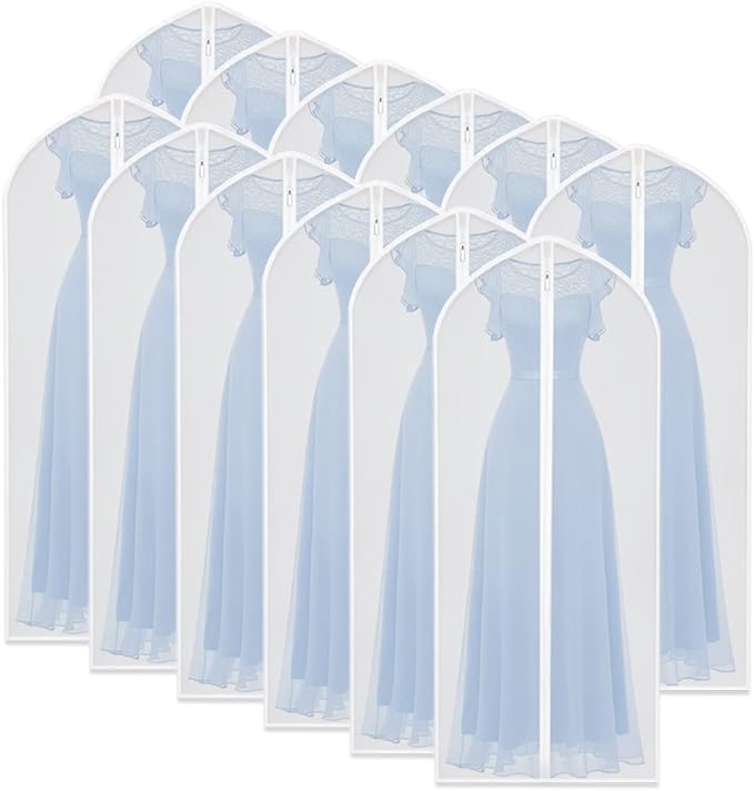 Dress Bags for Hanging Clothes (Set of 12) Breathable Suit Bag Covers with Zip Coat Covers for Closet Garment Bag for Wardrobe Storage and Travel Covers for Coats White - 24'' x 60''