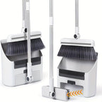 3 in 1 Broom and Dustpan Set with Adjustable Push Broom with 48.8“ Long Handle for Floor Sweeping Outdoor Indoor Sweeping Combo for Home & Kitchen (White)