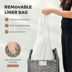 Laundry Hamper with Lid, 110L Foldable Laundry Basket with Removable Liner Bags, Handwoven Synthetic Rattan Clothes Hamper for Bathroom, Bedroom, Laundry Room, Grey