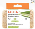 Full Circle 100% Plant-Based Loofah Sponges – Pack of 2 – Plastic-Free, Natural Sponge, No Microplastics, Safe for Nonstick Cookware.
