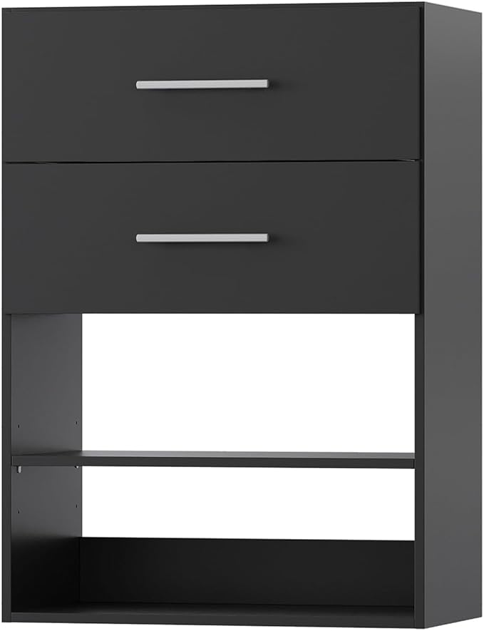 MODCART 2 Drawer Short Tower Closet Unit, Modular Closet System, Wood Closet System Organizer with Storage for Walk In Closets, Clothing Rack Closet for Hanging Clothes, Bedroom, Black, 19.5"W