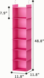 YOUDENOVA Hanging Closet Organizer, 6-Shelf Closet Hanging Shelves, Pink