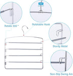 FeeraHozer Pants Hangers Space Saving 3 Pack No Slip 5 Layers Multi Functional Pants Rack Stainless Steel Swing Arm Space Saver Hanger for Trousers Jeans Towels Scarf （Grey）