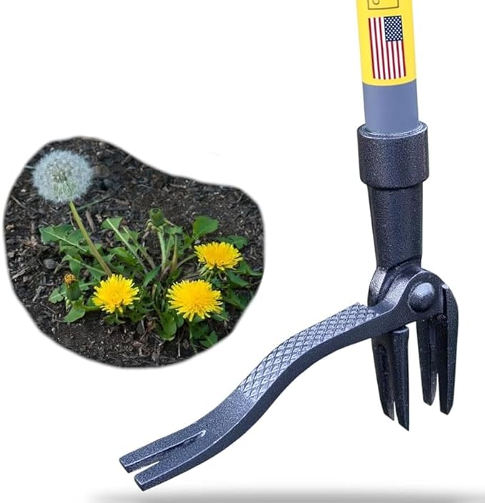 Rocklin™ Stand Up Weed Puller Tool - 4 Claw Steel Head - 48 inch Handle - 100% Metal - Easily Remove Weeds Without Bending or Kneeling WeedPuller