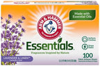 Arm & Hammer Essentials Fabric Softener Sheets, Lavender & Linen, Made with Essential Oils, Softens Clothes, Stops Static, 5.5x9 inches, 100 Count (Pack of 2)