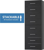 MODCART 4 Drawer Short Tower Closet Unit, Modular Closet System, Wood Closet System Organizer with Storage for Walk In Closets, Clothing Rack Closet for Hanging Clothes, Bedroom, Black, 19.5"W