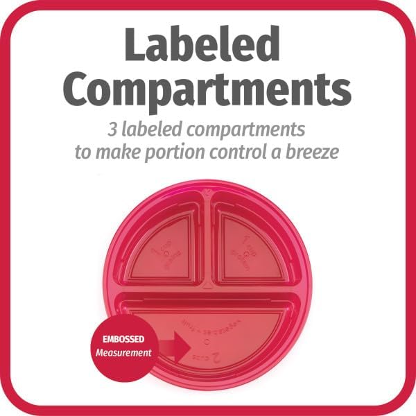 GoodCook Meal Prep Containers Set Microwave & Dishwasher-Safe Round Food Organizers with Labeled Compartments BPA-Free Food Storage Set with Snap Shut Lids Portion Control, 10-Pieces, Red (Pack of 4)