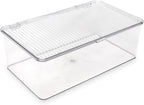 Isaac Jacobs Medium Stackable Organizer Bin (10.75”x6.5”x3.7”) w/ Hinged Lid, Clear Storage Box, Home, Office, School, Fridge, Bathroom, Kitchen, Pantry Container, BPA-Free, Food Safe (Medium, Clear)