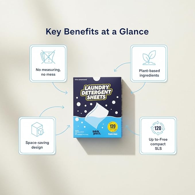 Laundry Detergent Sheets 120 Loads, Fresh Linen Scent, No Plastic No mess, Pre-Measured for Deep Clean Hypoallergenic, Space Saving, easy for Dorm Apartment house Travel, Quick Dissolve, 60 Ct