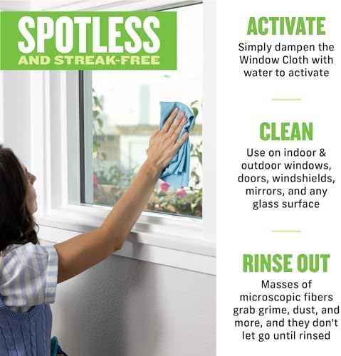 E-Cloth Microfiber Window Cleaning Cloth Kit - Glass Cleaning Cloth for Windows, Mirrors, Cars, Lenses, Eyeglasses, & More, Streak Free Clean, Machine Washable Reusable Towel - Alaskan Blue (2 Kits)