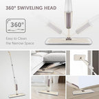HOMTOYOU Spray Mops for Floor Cleaning: Wet Floor Mop with 3 Washable Microfiber Pads for Hardwood Laminate Wood Vinyl Ceramic Tiles Home Kitchen