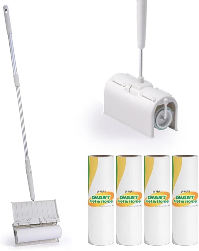 KN Flax Aegis Giant Pet & Home Lint Roller Pet Hair Large Lint Roller with Extendable Long Handle, 6.3” Width with 240 Adhesive Extra Sticky Sheets for Furniture Carpet Floor and Curtains