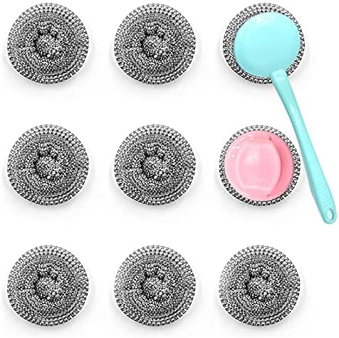 HONGYUTAI 10 Pack Stainless Steel Sponges, Scrubbing Scouring Pad, Steel Wool Scrubber for Kitchens, Bathroom and More
