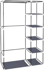 Portable Closet Wardrobe,67'' Closet Storage Organizer Rack with Shelves and Cover for Hanging Clothes, Non-Woven Fabric, Quick and Easy to Assembly (Gray)