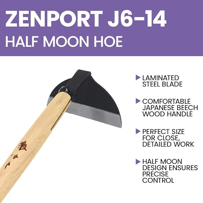 Zenport J6-14 Kusa-Kaki Half Moon Hoe, 5 Inch Blades, Beige - 12 Pack