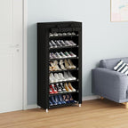 Calmootey 7 Tier Shoe Rack Organizer,Portable Shoe Shelf with Nonwoven Fabric Cover for Closet Hallway,Bedroom,Entryway,Black