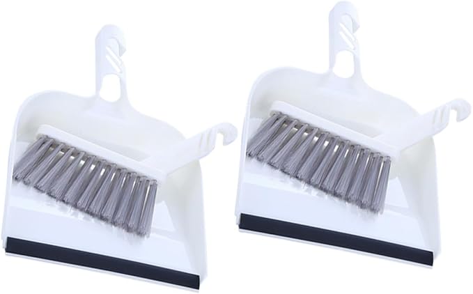 HOMSFOU Mini Broom and Dustpan Set 2pcs White, Household Desktop Cleaning Tools for Kitchen Table, Compact Handheld Sweeping Accessories for Home and Office Use
