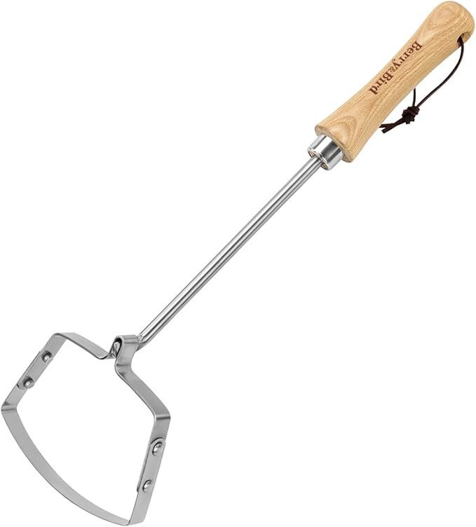Berry&Bird Mini Hula Weeding Hoe 17.3''Stirrup Hoe Stainless Steel Weed Puller Tool Gardening Action Scuffle Loop Hoes Garden Tools with Wooden Hand Weeder Cultivator Cutting Roots Loosening Soil