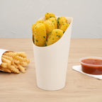 Restaurantware Bio Tek 16 Ounce French Fry Containers 100 Disposable Charcuterie Cups - Incline Design Round White Paper French Fry Cups Stackable For Waffles Chips or Popcorn