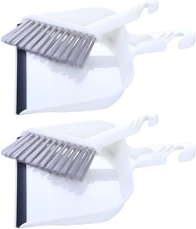 Tofficu Mini Kitchen Table Cleaning Brush and Dustpan Set, 2pcs White Handheld Brooms with Dustpans for Desktop Household Sweeping and Table Cleaning
