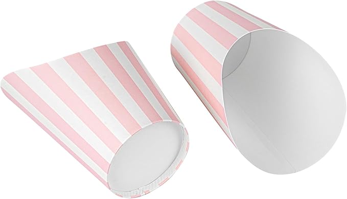 Restaurantware Bio Tek 12 Ounce French Fry Containers 100 Disposable Charcuterie Cups - Incline Design Round Striped Paper French Fry Cups Stackable For Waffles Chips or Popcorn