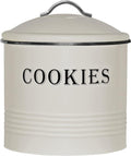 Blue Donuts Vintage Cookie Jar - Airtight Counter Cookie Container, Ivory Tin with Lid for Gift Giving, Large Capacity