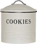 Blue Donuts Vintage Cookie Jar - Airtight Counter Cookie Container, Ivory Tin with Lid for Gift Giving, Large Capacity