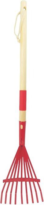 Small Leaf Rake-Wooden Handle Leaf Rake for Little Helper Courtyard/Garden Leaves Cleaning for Kids (Red)