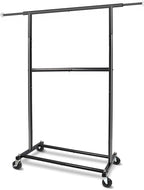 Fishat Black Simple Standard Rod Rolling Garment Clothes Rack, Metal Clothes Organizer with Lockable Wheels