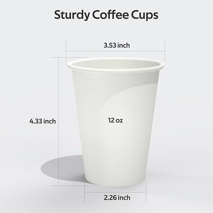 360 Count 12 oz Coffee Cups, Leak-Free Food Safe Paper Cups 12 oz, Disposable 12oz White Paper Cups for Cold and Hot Drinks