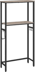 HOOBRO Over-The-Toilet Storage, 2-Tier Bathroom Organizer Over Toilet, Bathroom Shelves with Toilet Paper Holder and Hooks, Freestanding Storage Shelf, Space Saver, Greige and Black BG49TS01