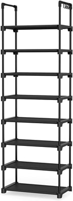 LANTEFUL Tall Shoe Rack 8 Tiers, 16-20 Pairs Shoe and Boots Organizer Storage Sturdy Shoe Shelf, Narrow Vertical Shoe Rack for Entryway, Closet, Metal Shoe Organizer with 5 Hooks