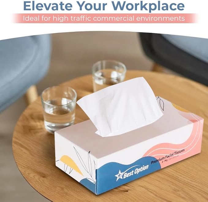 Soft 2-Ply Facial Tissue, White, 130-Count Box | Professional, Gentle and Durable | Great for Bathroom, Office, Business, School (1,560 Tissues, Bulk Pack of 12-Boxes)