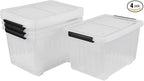 30 Quart Clear Plastic Latch Storage Bins with Wheels, 4-Pack Wheeled Clear Storage Totes