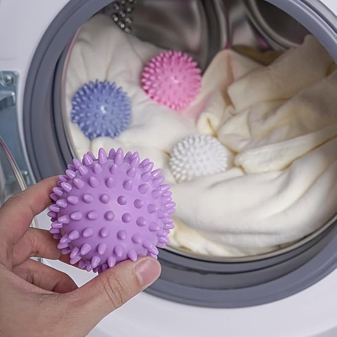 Reusable Laundry Dryer Balls, Plastic Anti-Static Fabric Softener, Reduces Wrinkles, Sustainable Cleaning Supplies, Essential Washing & Drying Aid for Soft, 6 Pack, 2.36 in (Sky Blue/Purple)