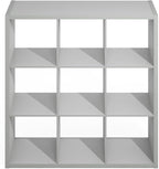 Furinno Simple Cube Storage Organizer, 9-Cube Display Shelf, Open Back Shelving Unit, Storage Shelves, Extra Thick Frame, for Organization and Storage, Living Room, Home Office, Light Grey