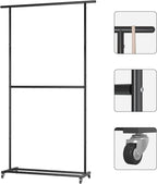 Sywhitta Double Rod Clothing Garment Rack, Rolling Clothes Organizer on Wheels for Hanging Clothes, Easy to Assemble, Adjustable, Black