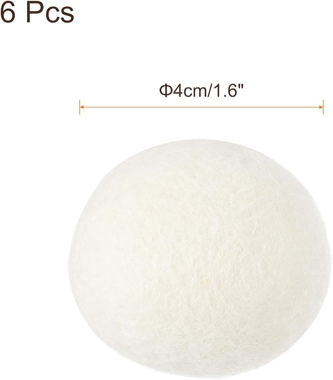uxcell 6 Pcs Wool Dryer Balls, 1.6 Inches Wool Laundry Dryer Balls for Reducing Clothing Static and Wrinkles, White