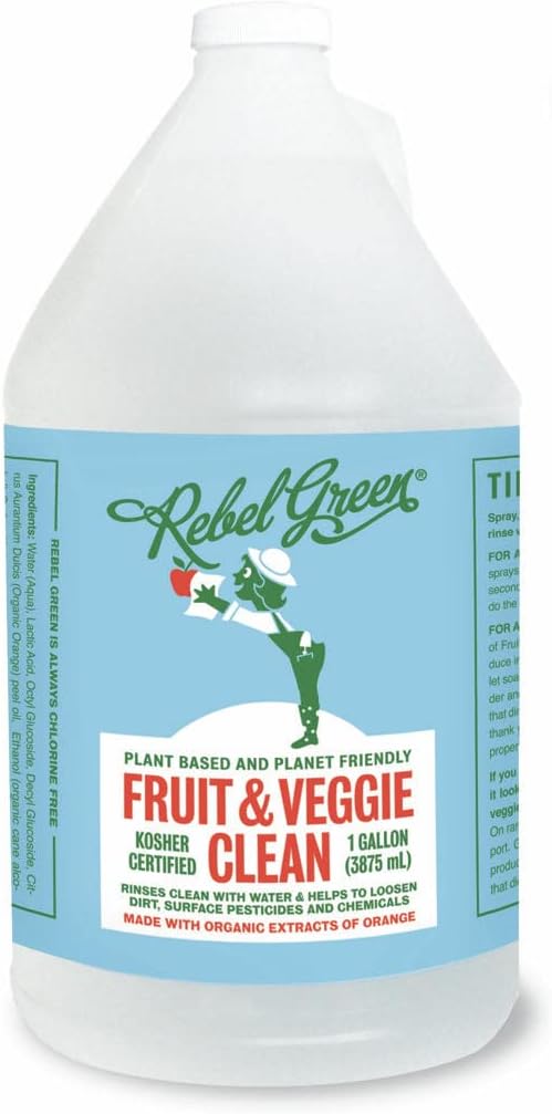 Rebel Green Fruit & Veggie Clean - Plant-Based Produce Cleaner - Natural Fruit and Vegetable Wash with No Aftertaste - Chemical & Wax Removal - Made with Organic Extracts of Citrus - Gallon