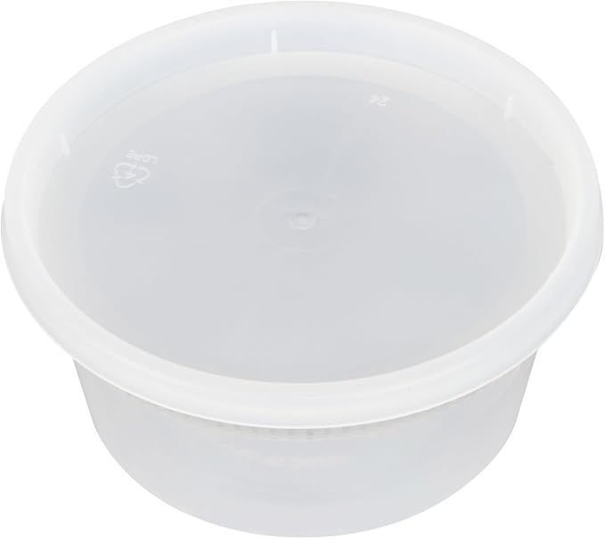 Asporto 12 Ounce To Go Boxes, 100 Microwavable Round Soup Containers - Clear Plastic Lids Included, Do Not Contain BPA, Clear Plastic Soup Containers, Disposable - Restaurantware
