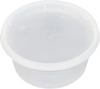 Asporto 12 Ounce To Go Boxes, 100 Microwavable Round Soup Containers - Clear Plastic Lids Included, Do Not Contain BPA, Clear Plastic Soup Containers, Disposable - Restaurantware