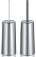 Toilet Brush and Holder, 2 Pack Toilet Brush with 304 Stainless Steel Long Handle, Toilet Bowl Brush for Bathroom Toilet-Ergonomic, Elegant,Durable (Silver)