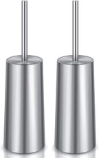Toilet Brush and Holder, 2 Pack Toilet Brush with 304 Stainless Steel Long Handle, Toilet Bowl Brush for Bathroom Toilet-Ergonomic, Elegant,Durable (Silver)