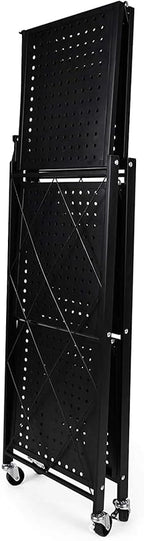 HealSmart Heavy Duty 3-Tier Foldable Metal Rack, 14.96" D x 27.95" W x 34.25" H Storage Shelving Unit 750 lbs with Wheels Moving Organizer Shelves for Garage Kitchen, Black