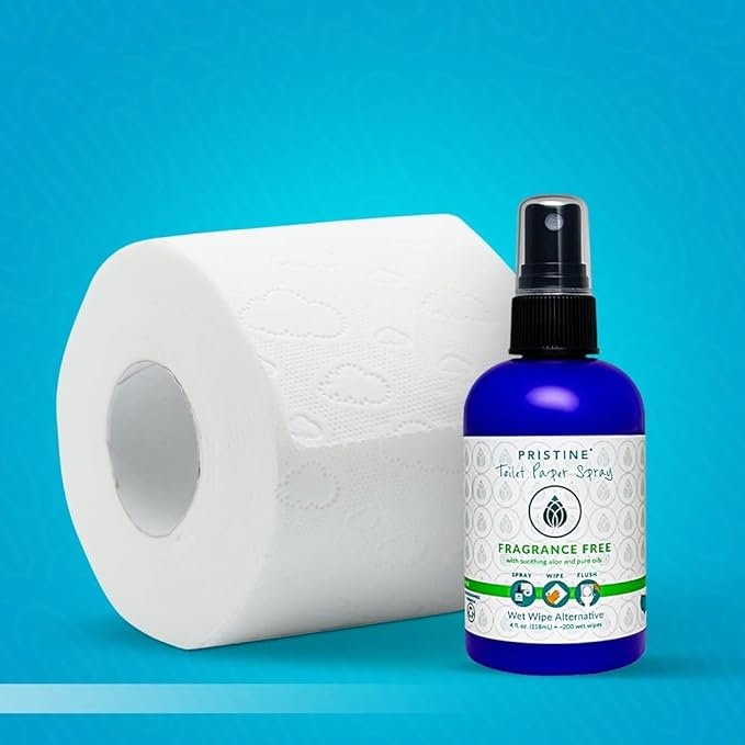 PRISTINE Toilet Paper Spray - Seen on Shark Tank, More Natural Personal Cleansing Wipes & Flushable Wet Wipes Alternative, Spray Toilet Paper to Create Flushable Wipe, Fragrance Free, 32 fl oz Refill